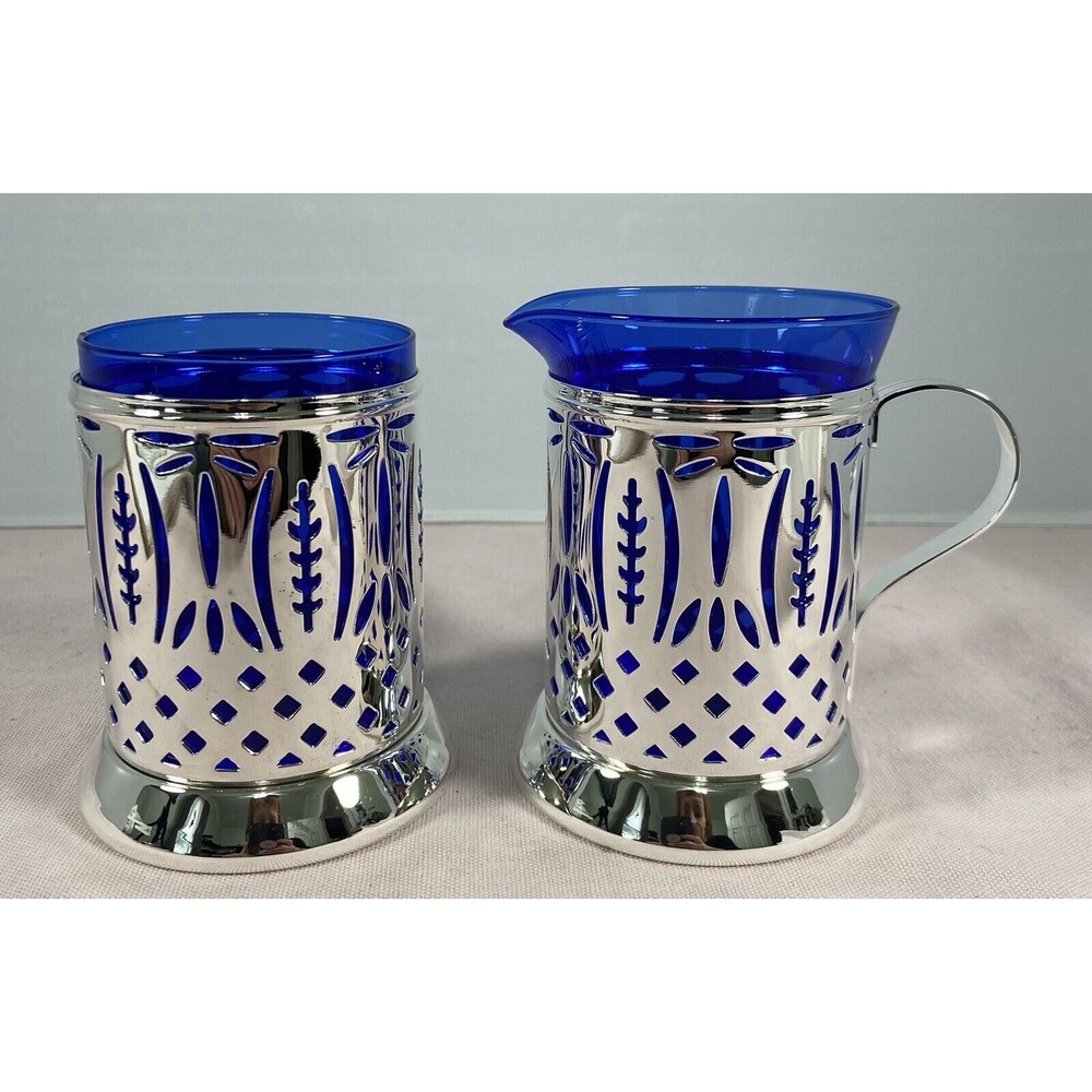 Royal Sapphire And Silver sugar and Creamer Set.